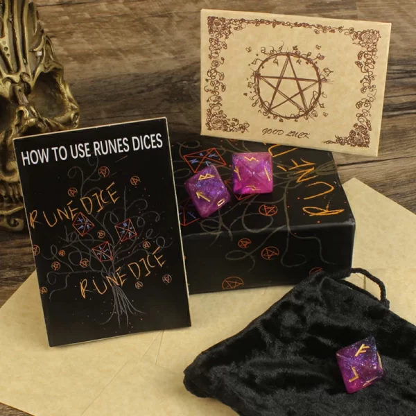 rune letter dice, eight sided dice, Viking rune dice, multi-faceted dice, resin rune dice, including instruction manual (5)