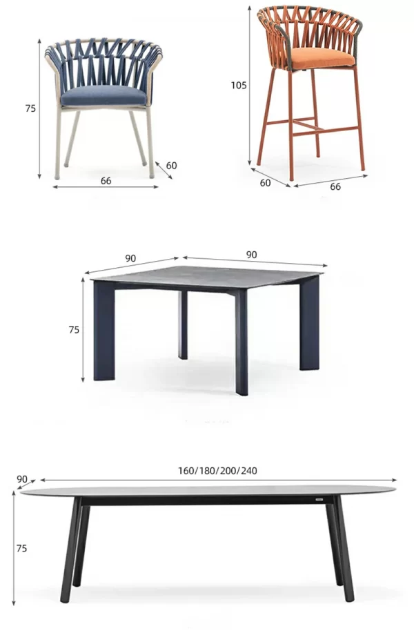 Nordic outdoor dining chairs, rattan woven leisure rattan chairs (4)