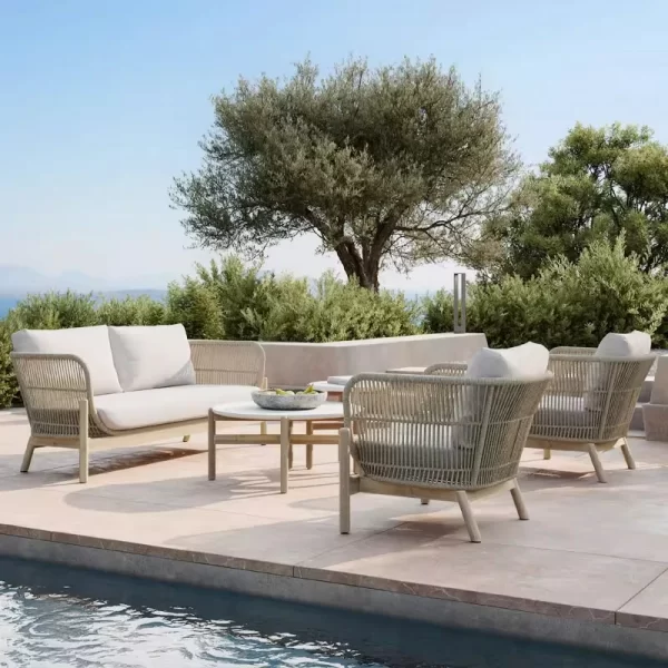 Nordic solid wood outdoor leisure rattan anti-corrosion wood sofa (1)