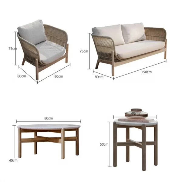 Nordic solid wood outdoor leisure rattan anti-corrosion wood sofa (12)