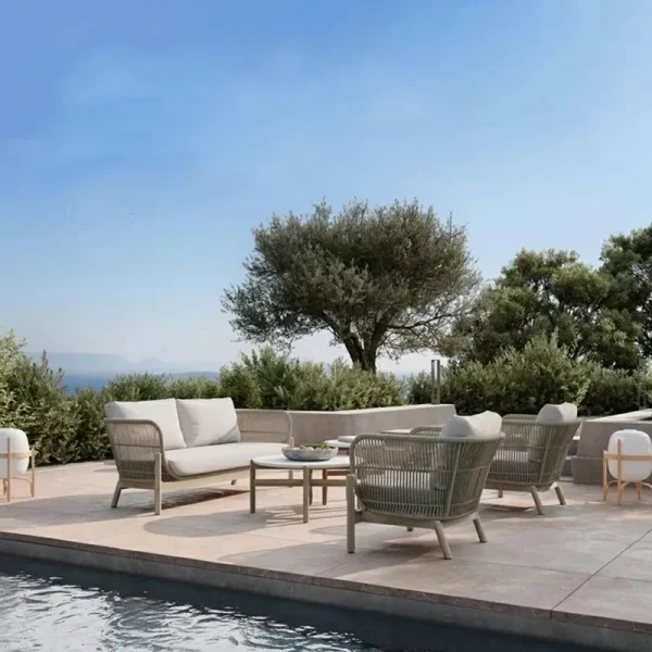 Nordic solid wood outdoor leisure rattan anti-corrosion wood sofa (2)