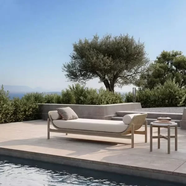 Nordic solid wood outdoor leisure rattan anti-corrosion wood sofa (8)