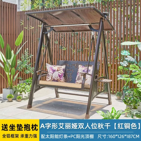 Outdoor Swing Garden Villa Courtyard Solar Light Rocking Chair (14)