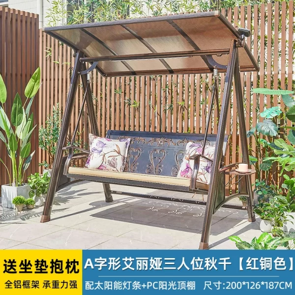 Outdoor Swing Garden Villa Courtyard Solar Light Rocking Chair (16)