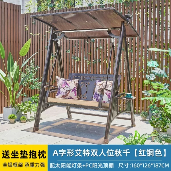 Outdoor Swing Garden Villa Courtyard Solar Light Rocking Chair (17)