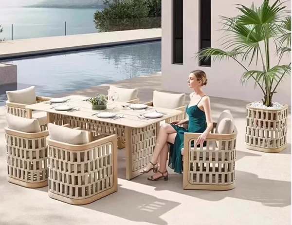 Outdoor Teak Vine Weaving Table and Chair (12)