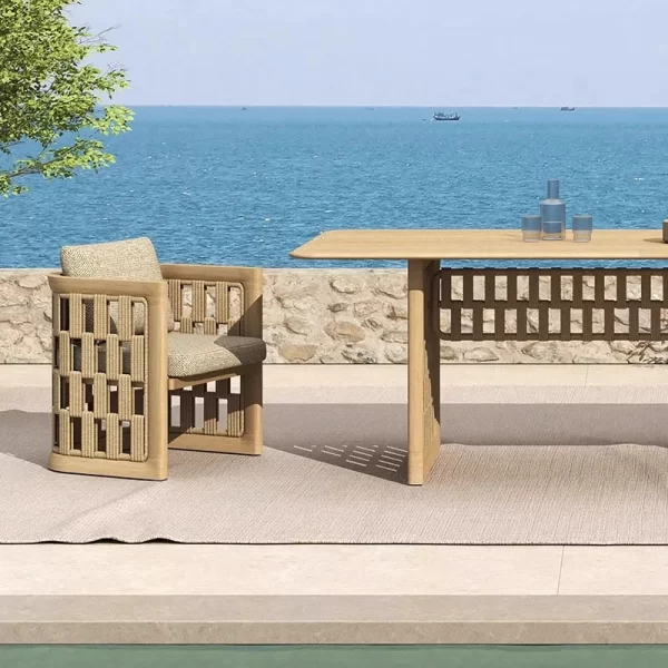 Outdoor Teak Vine Weaving Table and Chair (6)