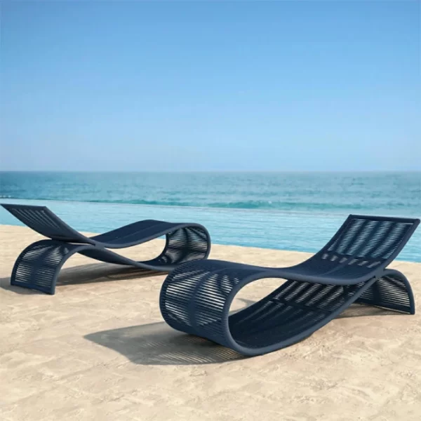 Outdoor bedding, hotel pool, rattan woven outdoor lounge chair furniture (2)