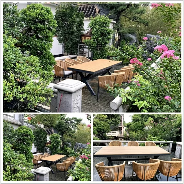 Outdoor courtyard tables and chairs, plastic wood (14)