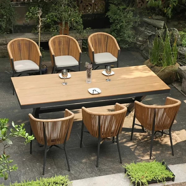 Outdoor courtyard tables and chairs, plastic wood (15)