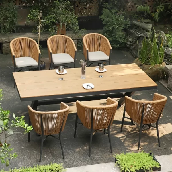Outdoor courtyard tables and chairs, plastic wood (2)
