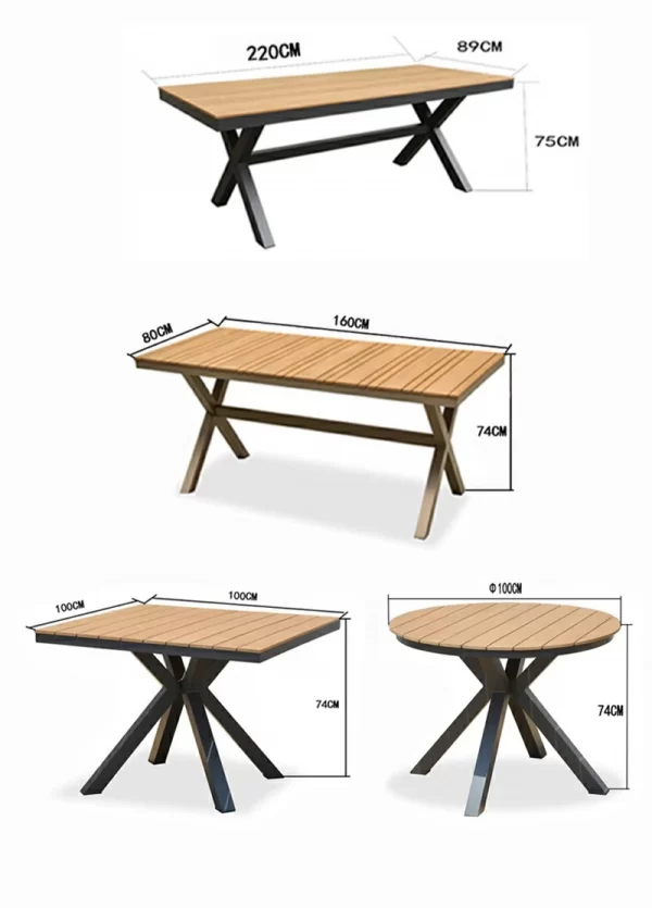 Outdoor courtyard tables and chairs, plastic wood (6)