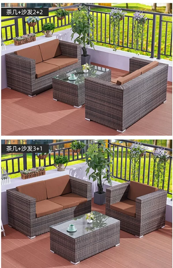 Outdoor furniture rattan sofa Nordic rattan woven sofa (14)