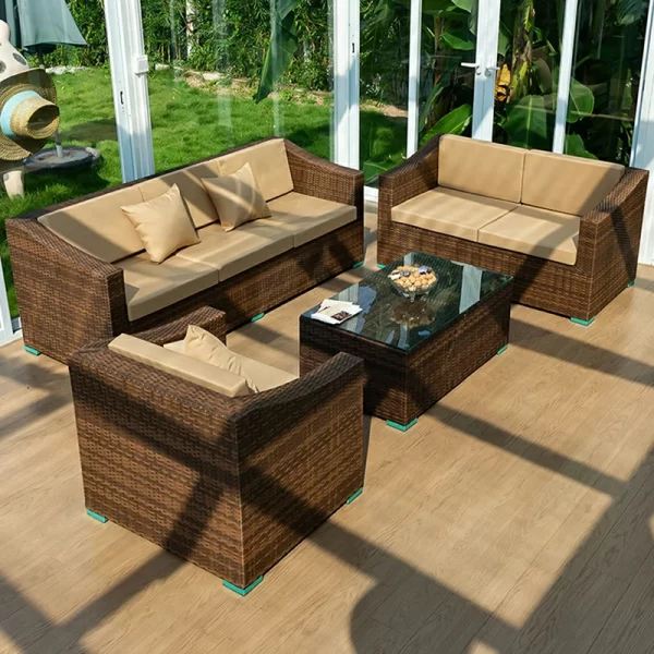 Outdoor furniture rattan sofa Nordic rattan woven sofa (3)