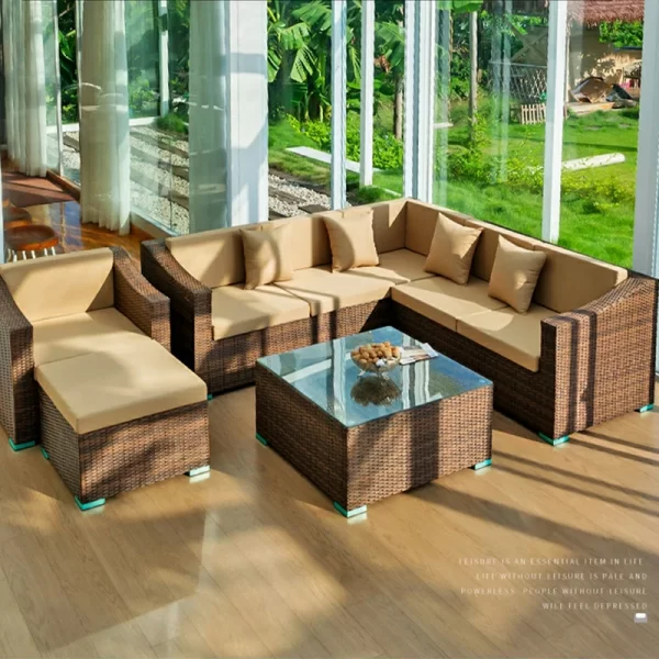 Outdoor furniture rattan sofa Nordic rattan woven sofa (7)