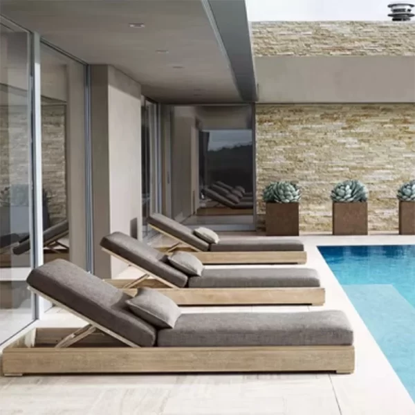 Outdoor high-end villa hotel swimming pool lounge chair, teak wood bed (1)