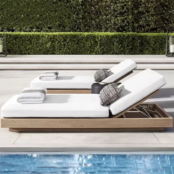 Outdoor high-end villa hotel swimming pool lounge chair, teak wood bed (11)