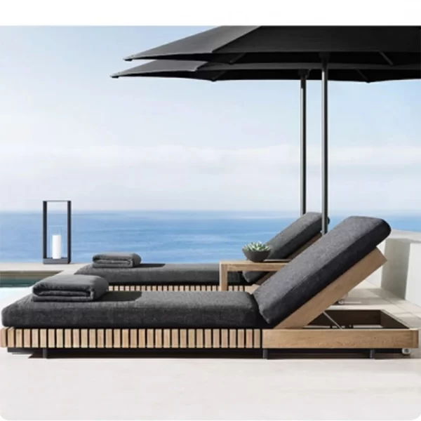 Outdoor high-end villa hotel swimming pool lounge chair, teak wood bed (5)