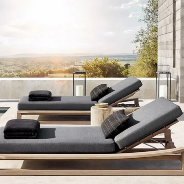 Outdoor high-end villa hotel swimming pool lounge chair, teak wood bed (9)