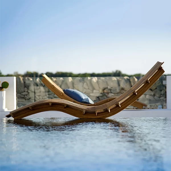 Outdoor solid wood bed, courtyard pool, leisure bed (9)