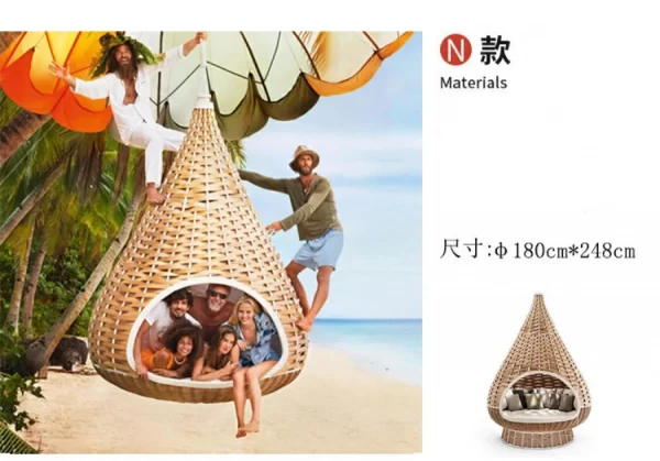 Outdoor swimming pool, bird's nest, rattan woven bed (15)