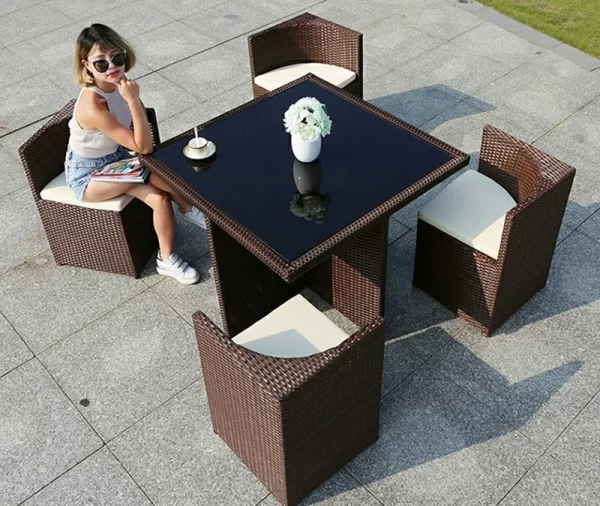 Outdoor table, chair, rattan chair set (10)