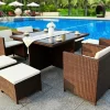 Outdoor table, chair, rattan chair set (8)