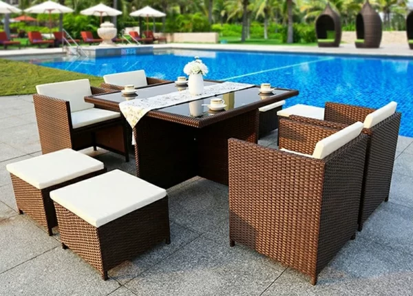 Outdoor table, chair, rattan chair set (8)