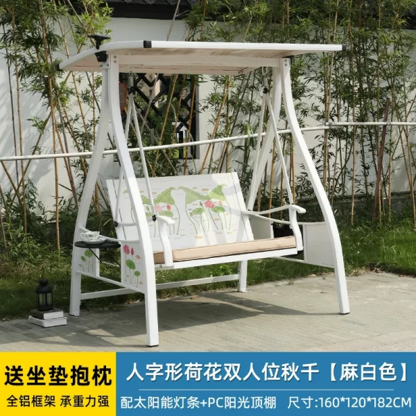 Outdoor white double swing rocking chair iron hanging chair swing (4)