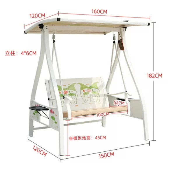 Outdoor white double swing rocking chair iron hanging chair swing (6)