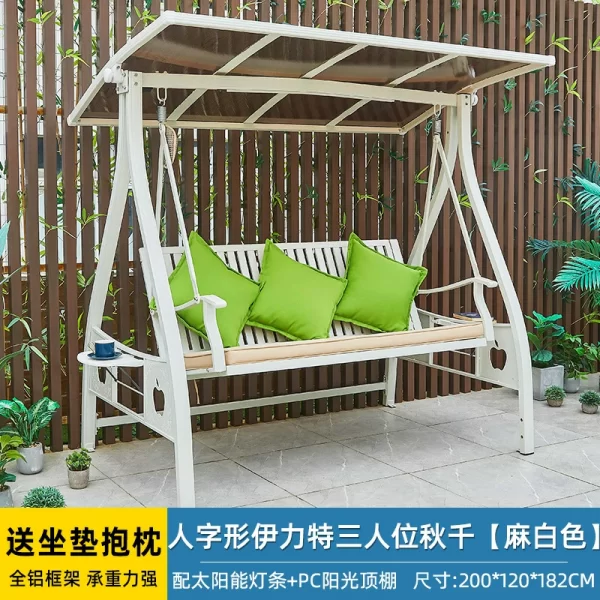 Outdoor white double swing rocking chair iron hanging chair swing (7)