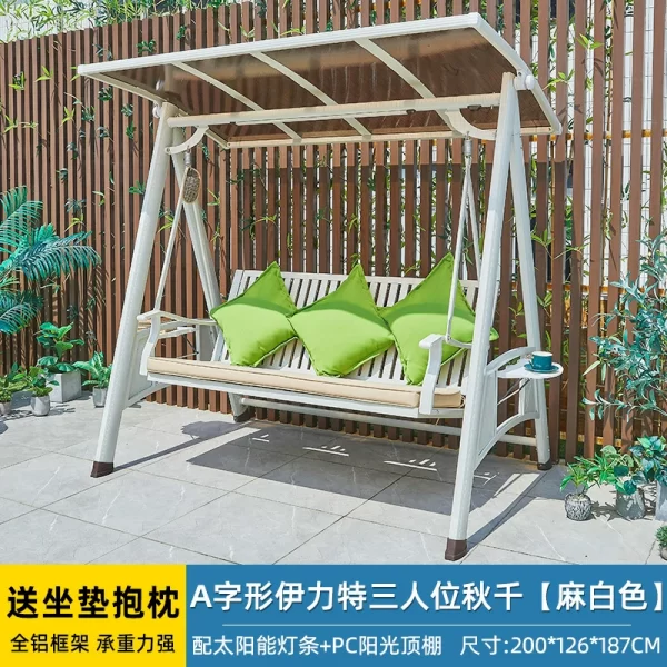 Outdoor white double swing rocking chair iron hanging chair swing (9)
