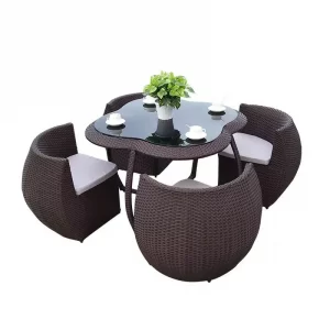 Outdoor Table Chair Courtyard Outdoor Vine Outdoor Garden Waterproof Sunscreen Iron Rock Board Dining Table Glass Vine Chair Combination