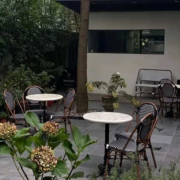 Vintage woven rattan table and chair (7)