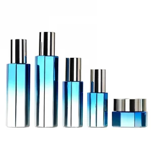 50g gradient red glass cream bottle, electroplating cap set bottle, 100g blue press bottle, 30g irregular lotion bottle