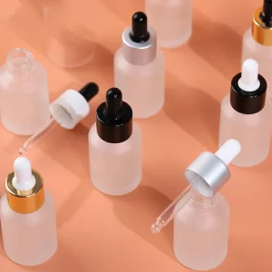 Angled dropper bottle 30ml frosted essence liquid dispensing bottle white/black rubber head original liquid essential oil bottle