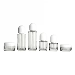 Cosmetic glass set bottle customized 100-150ml lotion pump head pressure pump bottle 30-50g cream bottle