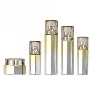 Custom hexagonal glass lotion bottle 50g gradual yellow cream bottle 100-120ml electroplating pump bottle