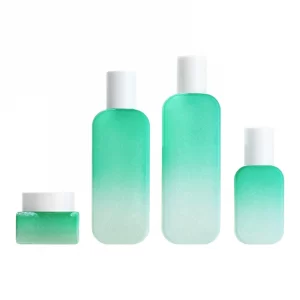 Custom round flat square gradient green glass set bottle 30g ice cream craft cream bottle 100-120ml lotion bottle