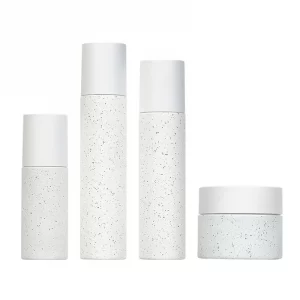 Custom stone imitation process straight round glass suit bottle 50ml white spot cream bottle 100ml full cover lotion bottle