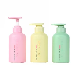 Customized color 300ml pink round shoulder PET shampoo bottle 500ml macaron shampoo bottle pressure pump bottle