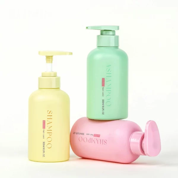 Customized color 300ml pink round shoulder PET shampoo bottle (6)