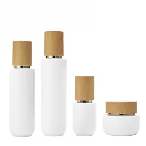 Customized glass set bottle 50g cream bottle 30ml wood grain cover pressure pump bottle 100ml lotion bottle cosmetics packaging
