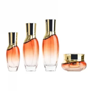 Customized tawny gradient glass set bottle 110-130ml gold cap lotion bottle 50g electroplating cream bottle
