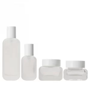 Packaging material Cosmetic glass set bottle 50g square transparent cream bottle 100ml frosted lotion bottle