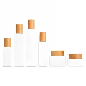Processing customized square white glass set bottle 100ml bamboo cap lotion bottle 30g cream bottle 50ml split bottle