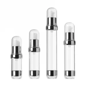 Sample vacuum bottle with bright silver ring for electroplating Custom AS pressure pump bottle 10-15ml Split bottle 30ml Transparent lotion bottle